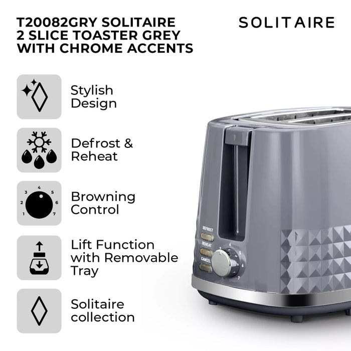 Tower Solitaire 2 Slice Toaster - Grey