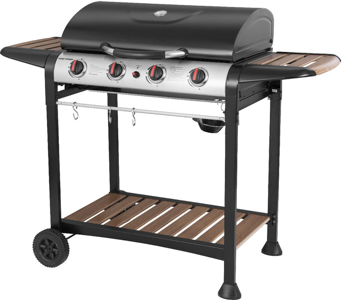 George Foreman GFGBBQ4BW 4 Burner Grill Gas BBQ - Black & Wood Effect