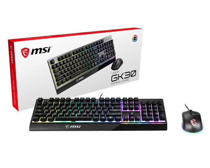 MSI VIGOR GK30 COMBO RGB MEMchanical Gaming Keyboard + Clutch GM11 Gaming Mouse  UK Layout, 6-Zone RGB Lighting Keyboard, Dual-Zone RGB Lighting Mouse, 5000 DPI Optical Sensor, RGB Mystic Light MSI
