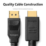 Kensington DisplayPort 1.2 (M) to HDMI (M) passive unidirectional cable, 1.8m (6ft)