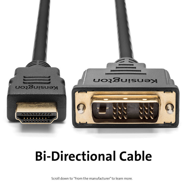 Kensington HDMI (M) to DVI-D (M) passive bi-directional cable, 1.8m (6ft)