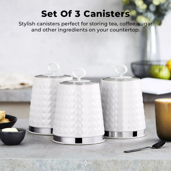 Tower Solitaire Set of 3 Canisters - White