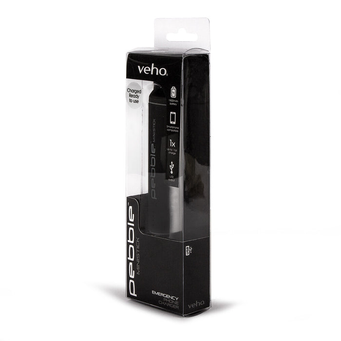 Veho Pebble Ministick 2,200mAh Emergency Portable Rechargeable Power Bank – Black (VPP-102-BL-2200) Veho