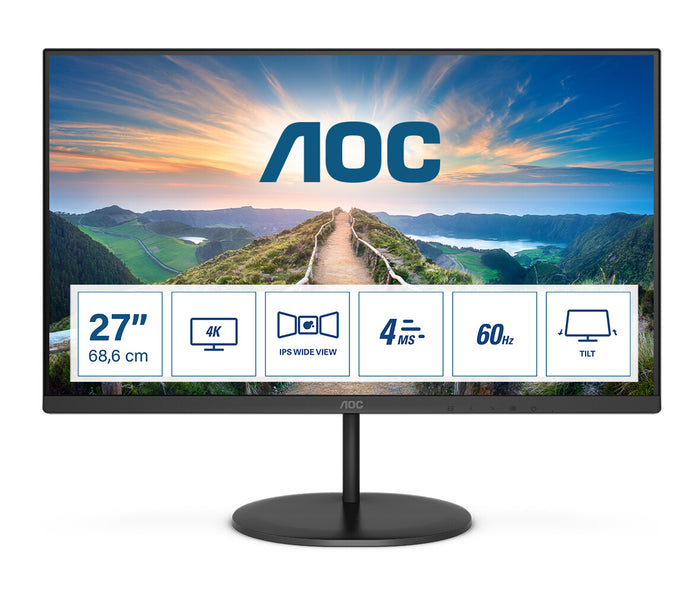 AOC V4 U27V4EA computer monitor 68.6 cm (27) 3840 x 2160 pixels 4K Ultra HD LED Black