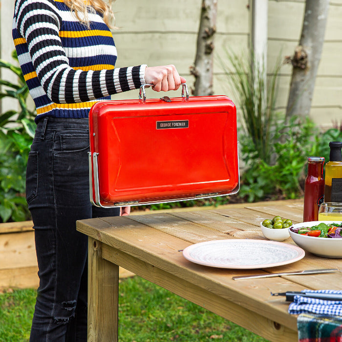 George Foreman GFPTBBQ1005R Portable Briefcase Charcoal BBQ - Red