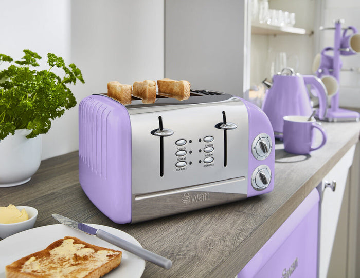 Swan 4 Slice Retro Toaster - Purple Swan