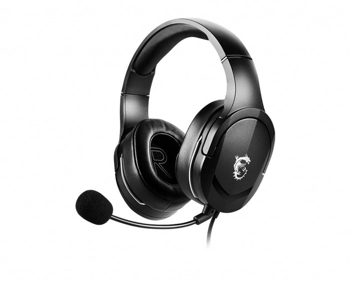 MSI IMMERSE GH20 Gaming Headset 3.5mm inline with audio splitter accessory, Black, 40mm Drivers, Unidirectional Mic, PC & Cross-Platform Compatibility MSI