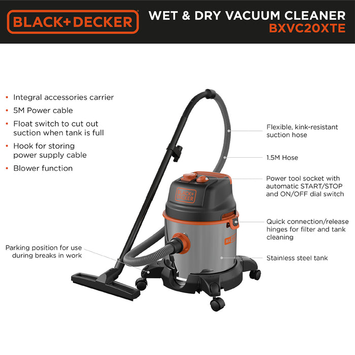Black & Decker BXVC20XTE vacuum 20 L Drum vacuum Dry&wet 1400 W