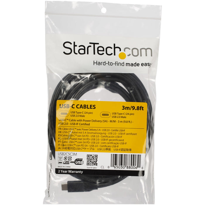 StarTech.com USB-C to USB-C Cable w/ 5A PD - M/M - 3 m (10 ft.) - USB 2.0 - USB-IF Certified