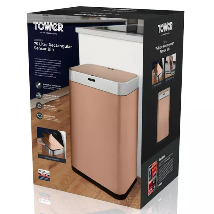 Tower T838001C waste container Rectangular Stainless steel Copper Tower