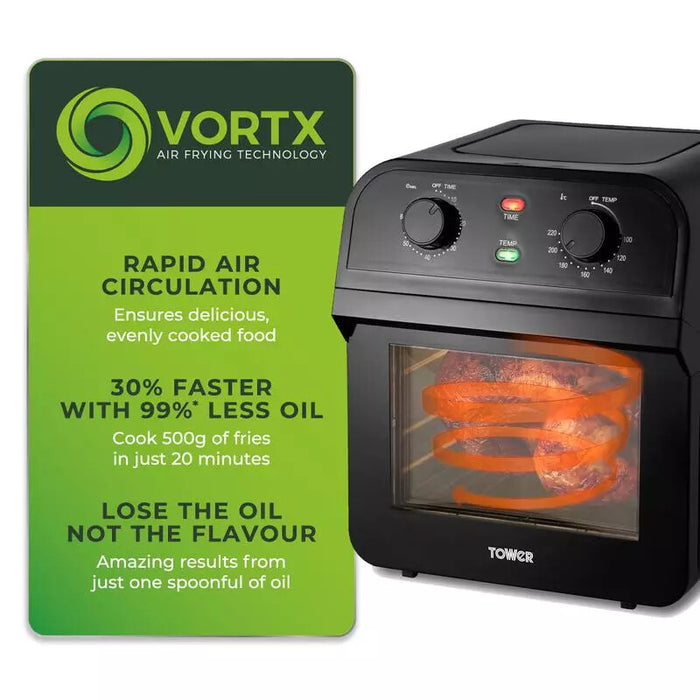 Tower Vortx Single 12 L Stand-alone 1600 W Hot air fryer Black Tower