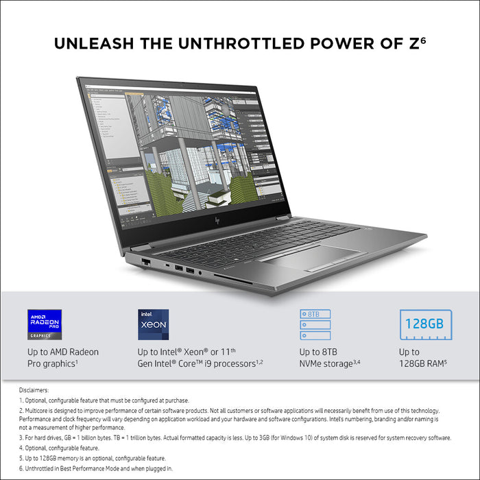 HP ZBook Fury 15.6 G8 Mobile workstation 39.6 cm (15.6) Full HD Intel® Core™ i7 i7-11800H 16 GB DDR4-SDRAM 512 GB SSD NVIDIA RTX A2000 Wi-Fi 6 (802.11ax) Windows 10 Pro Grey HP