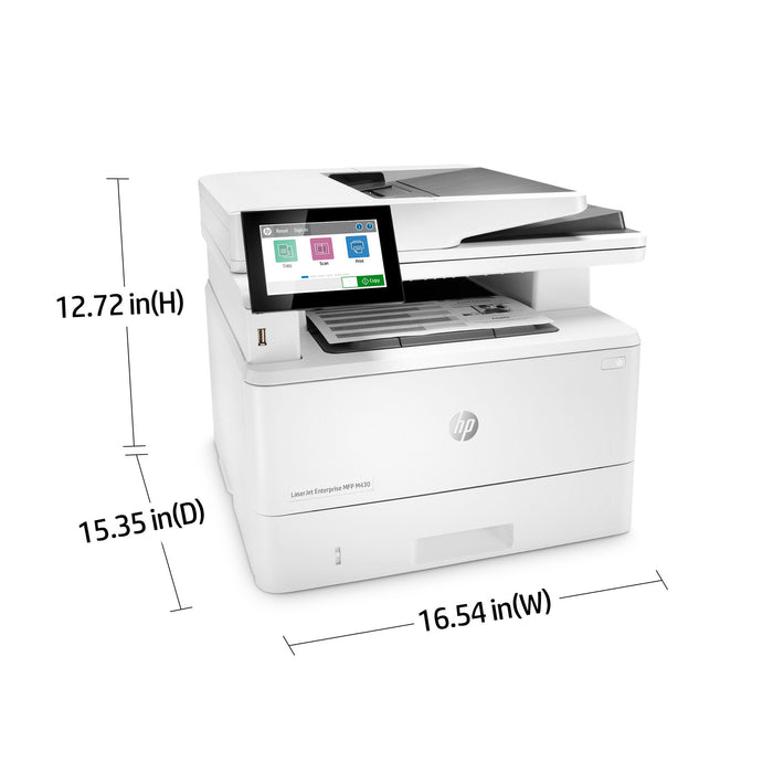 HP LaserJet Enterprise MFP M430f, Black and white, Printer for Business, Print, copy, scan, fax, 50-sheet ADF; Two-sided printing; Two-sided scanning; Front-facing USB printing; Compact Size; Energy Efficient; Strong Security