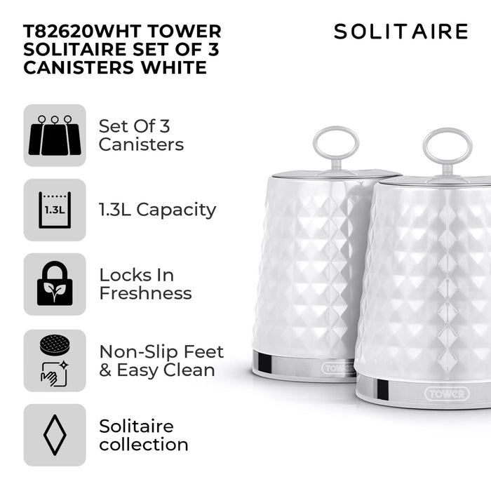 Tower Solitaire Set of 3 Canisters - White