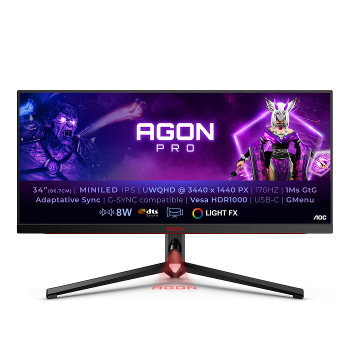 AOC AGON PRO AG344UXM 34 Gaming Monitor- UltraWide QHD - 170Hz - 1ms- G-ync compatible - HDR 1000 - Mini LED- Height Adjustable