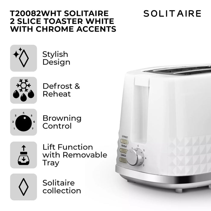 Tower Solitaire 2 Slice Toaster -White