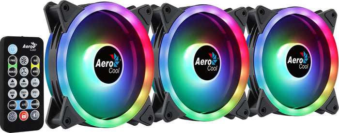 Aerocool DUO12PRO Kit 3xFan 12cm ARGB LED Dual Ring Antivibration 6 Pins Black Aerocool