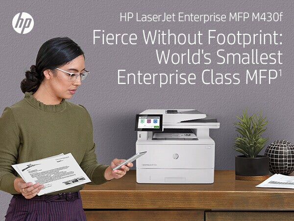 HP LaserJet Enterprise MFP M430f, Black and white, Printer for Business, Print, copy, scan, fax, 50-sheet ADF; Two-sided printing; Two-sided scanning; Front-facing USB printing; Compact Size; Energy Efficient; Strong Security