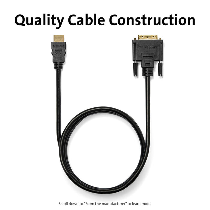 Kensington HDMI (M) to DVI-D (M) passive bi-directional cable, 1.8m (6ft)