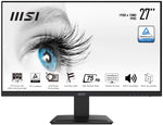 MSI Pro MP273 27 Inch Monitor, Full HD (1920 x 1080), 75Hz, IPS, 5ms, HDMI, DisplayPort, Built-in Speakers, Anti-Glare, Anti-Flicker, Less Blue light, TÜV Certified, VESA, Kensington, Black