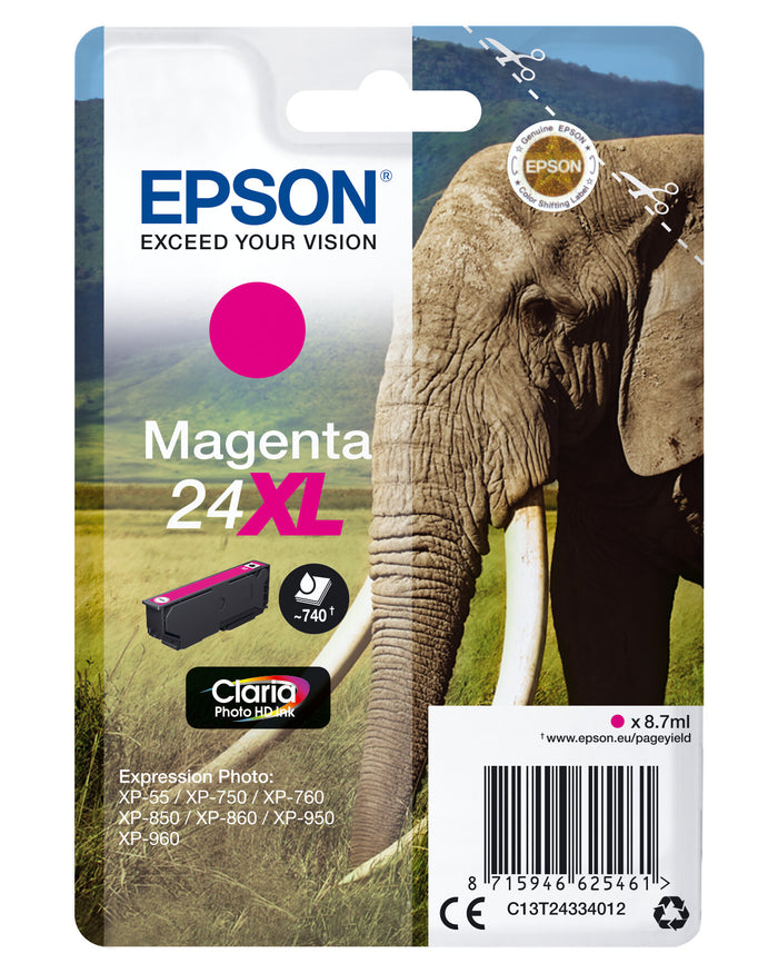 Epson Elephant Singlepack Magenta 24XL Claria Photo HD Ink Epson