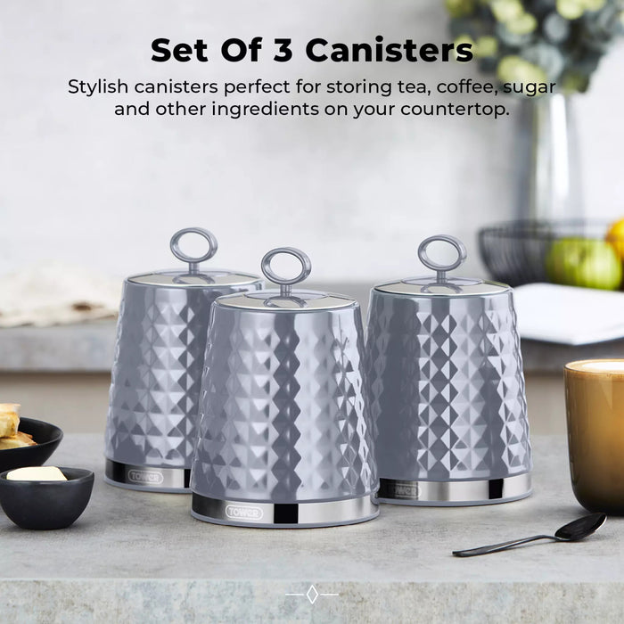 Tower Solitaire Set of 3 Canisters - Grey