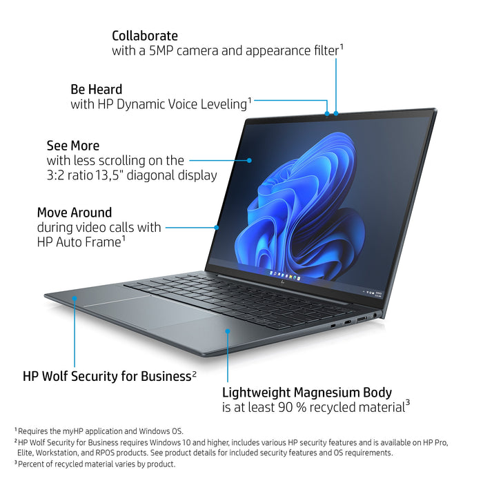 HP Elite Dragonfly G3 Laptop 34.3 cm (13.5) WUXGA+ Intel® Core™ i7 i7-1255U 16 GB LPDDR5-SDRAM 512 GB SSD Wi-Fi 6E (802.11ax) Windows 11 Pro Blue