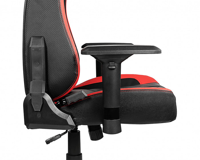 MSI MAG CH110 Gaming Chair Black and red with carbon fiber design, Steel frame, Reclinable backrest, Adjustable 4D Armrests, breathable foam, Ergonomic headrest pillow, Lumbar support cushion MSI