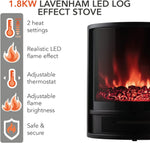 Warmlite WL46031 Lavenham LED Log Effect Fire Stove 1800W- Black Warmlite